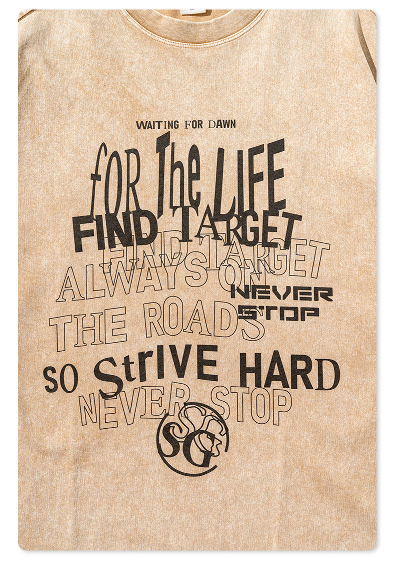 Retro Washed Letter Print Loose T-Shirt