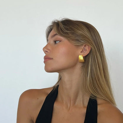 Stainless Steel Striated Ladder Hoop Earrings