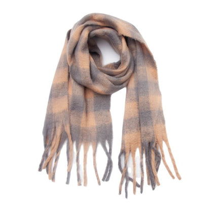 Plaid Contrast Color Tassel Scarves