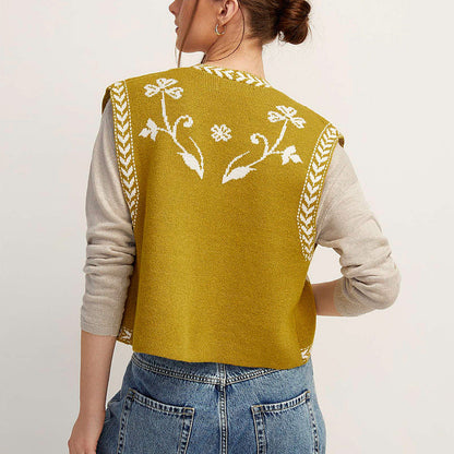 Sexy Jacquard Sleeveless Open Front Knit Vest
