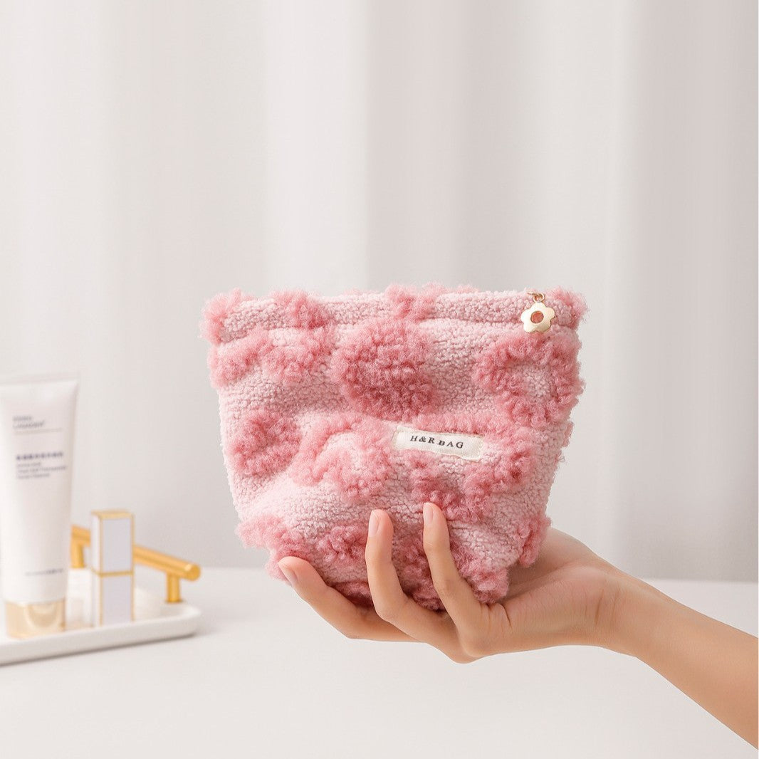 Pink Plushed Love Jacquard Make Up Bag