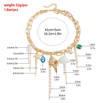 Trendy Starfish Shell Pearl Tassel Choker Necklace