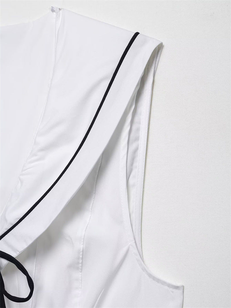 Elegant Solid Color Bow Sleeveless Top