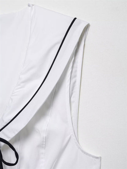 Elegant Solid Color Bow Sleeveless Top