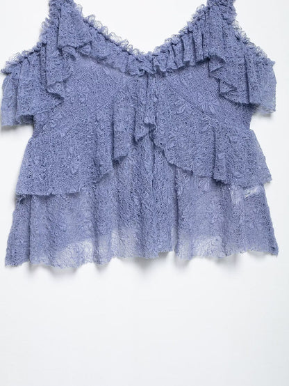 Lace Ruffle Spaghetti Top Maxi Skirt Sets