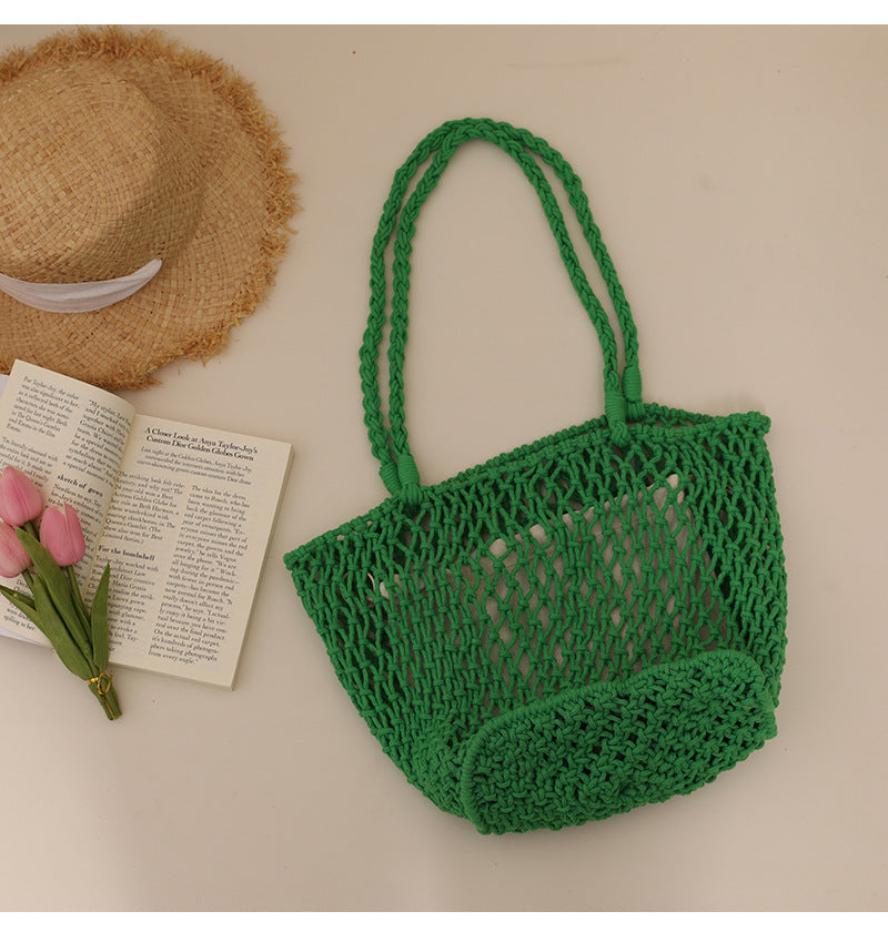 Simple Solid Color Casual Woven Shoulder Bag