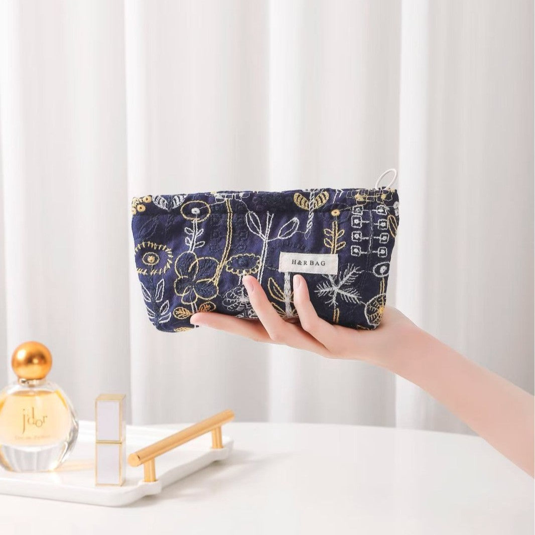 Cute Floral Cotton Embroidered Makeup Bag