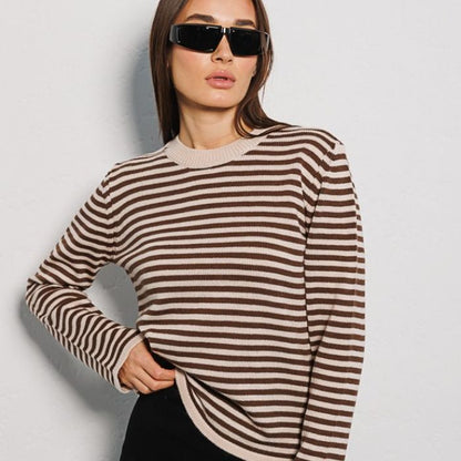 Stripe Contrast Color Knit Tops