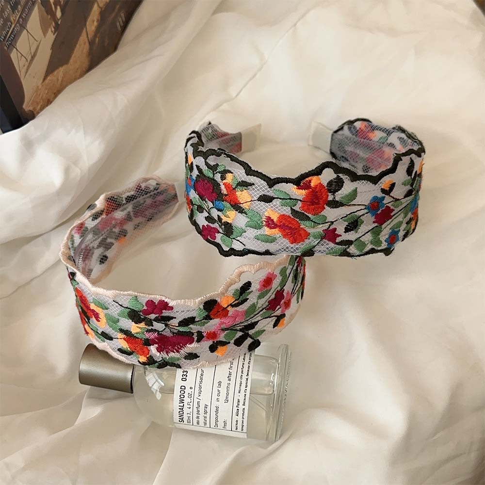 Colorful Flowers Embroidered Wide Headbands