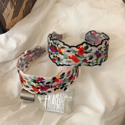 Colorful Flowers Embroidered Wide Headbands