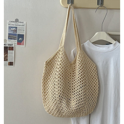 Solid Color Hollow Out Simple Beach Shoulder Bag