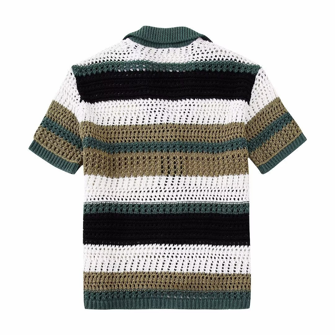 Trendy Short Sleeve Striped Knit Top