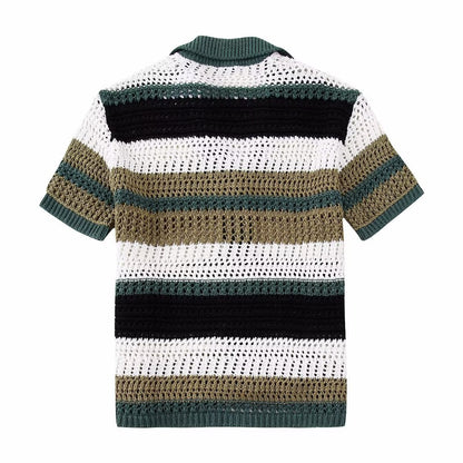 Trendy Short Sleeve Striped Knit Top