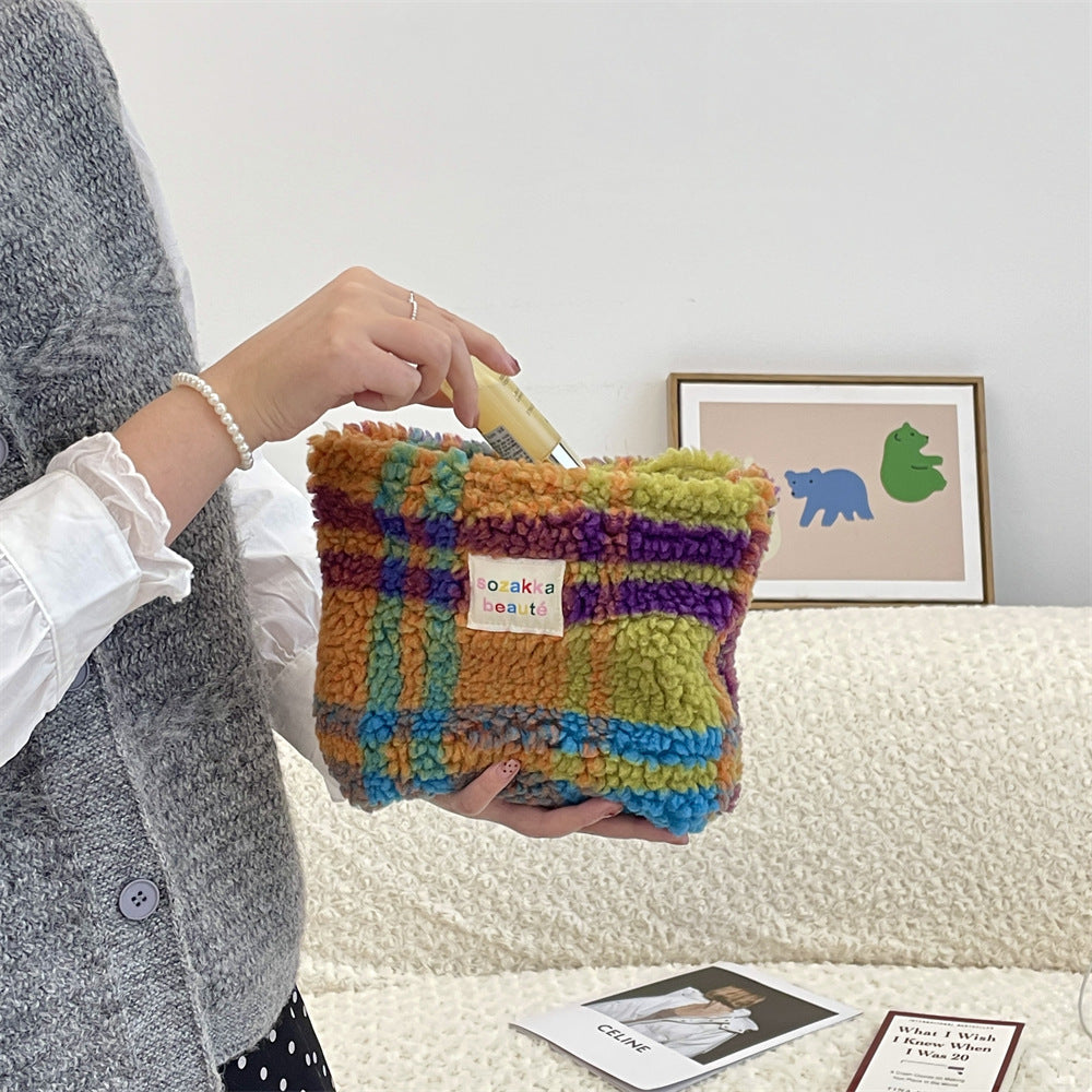 Polka Dot Plushed Large Capacity Make Up Bag