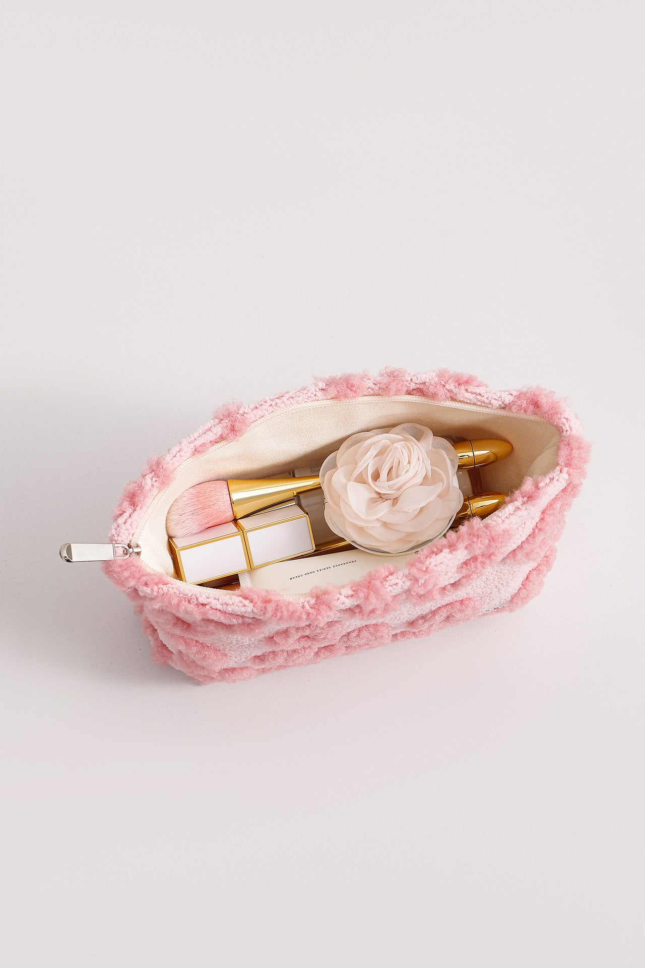 Pink Plushed Love Jacquard Make Up Bag