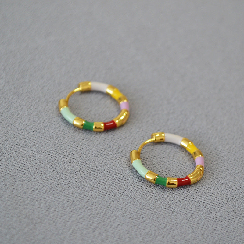 Simple Colourful Gold Plated Enamel Hoop Earrings