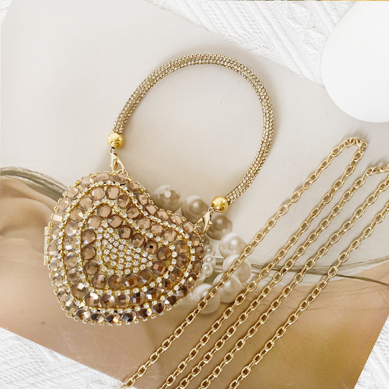 Love Shaped Mini Rhinestone Chain Party Handbag