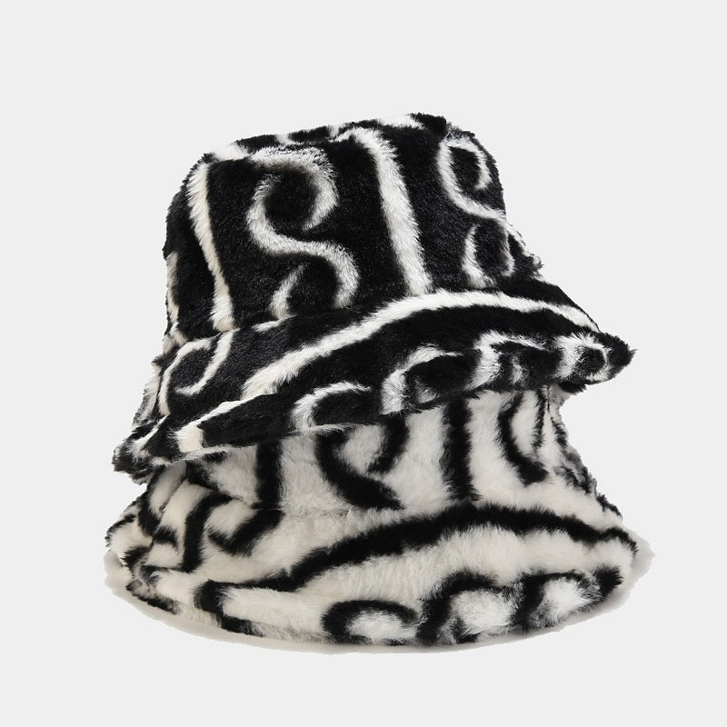 Striped Warm Plush Casual Bucket Hats