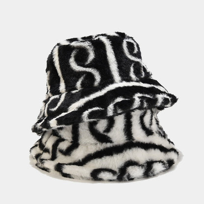 Striped Warm Plush Casual Bucket Hats