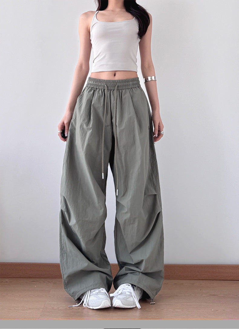 Vintage Pleated Drawstring Straight Leg Pants