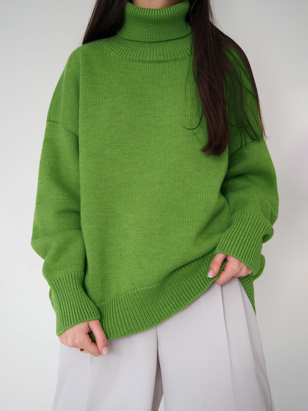High Collar Loose Solid Color Sweater