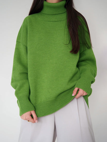 High Collar Loose Solid Color Sweater