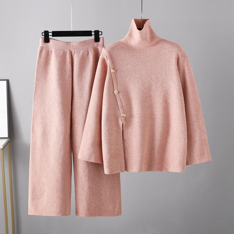 2+ Stand Collar Side Split Knit Sets