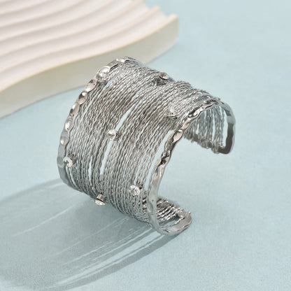 Sparkling Rhinestone Layered Mesh Open Bracelet