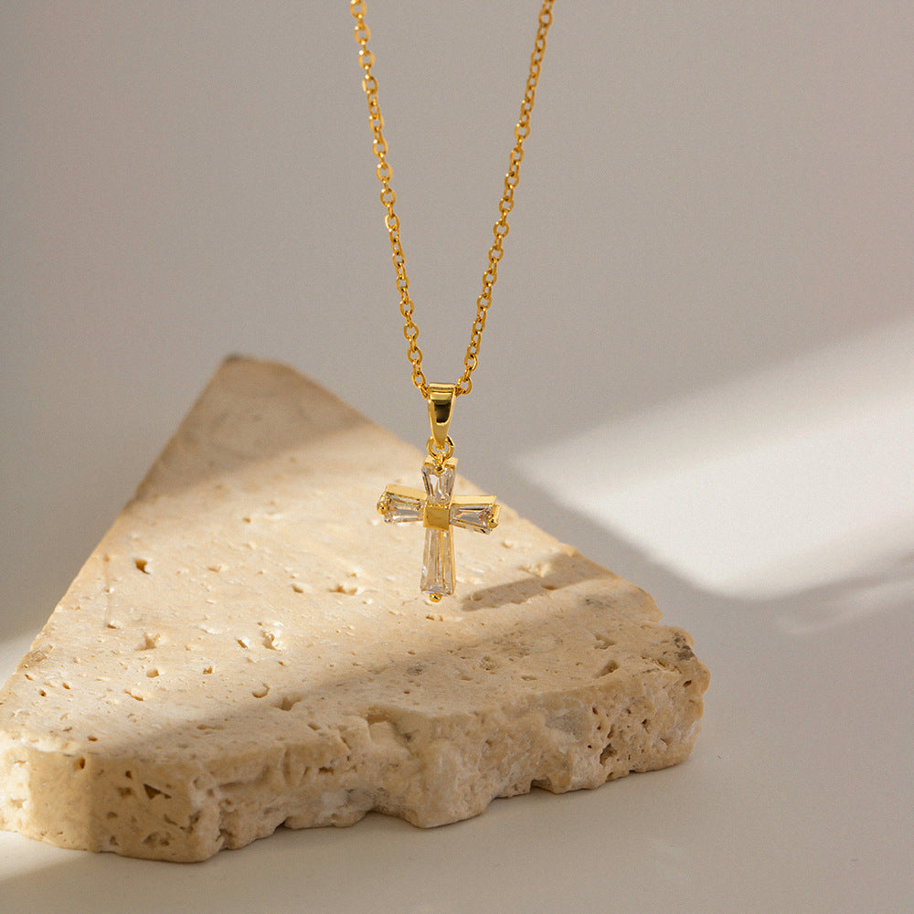 Zircon Cross Pendant Necklace