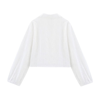 Trendy Embroidered Hollow Out Solid Color Top