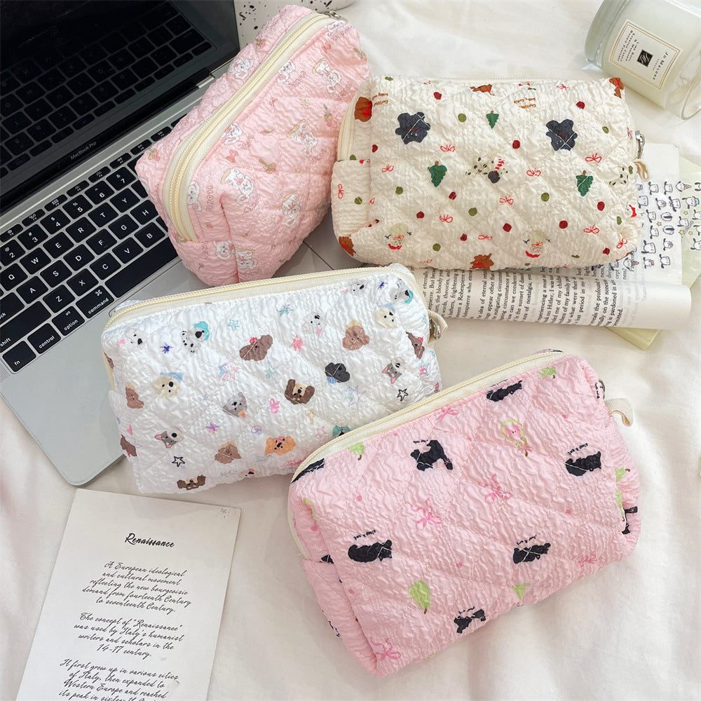 Cute Cartoon Print Flower Print Make Up Bag