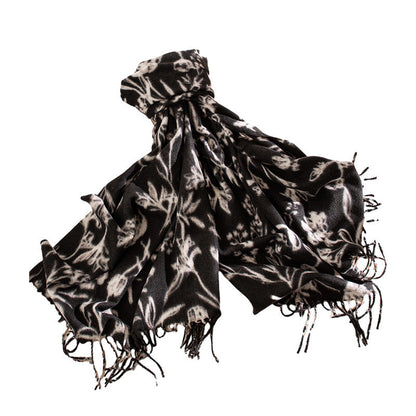 Floral Print Soft Fringed Thick Scarf
