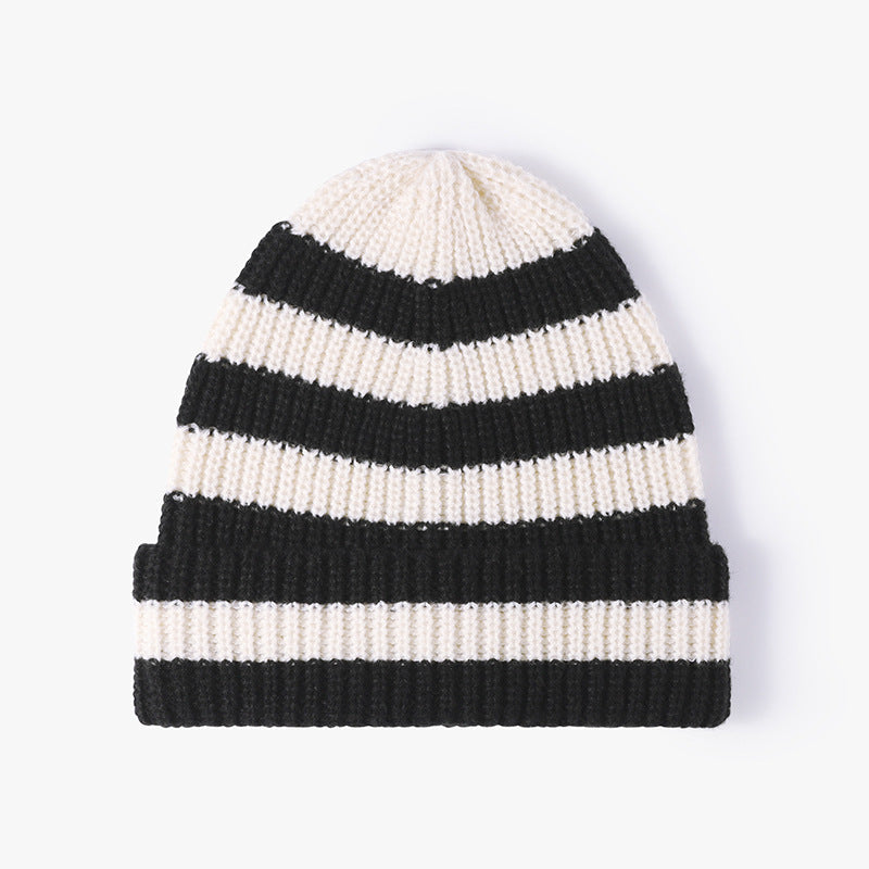 Trendy Striped Color Block Thicken Cuff  Beanie