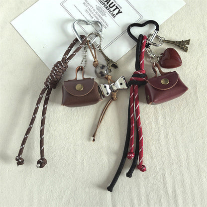 Mini Leather Bag Braided Keychain Charms