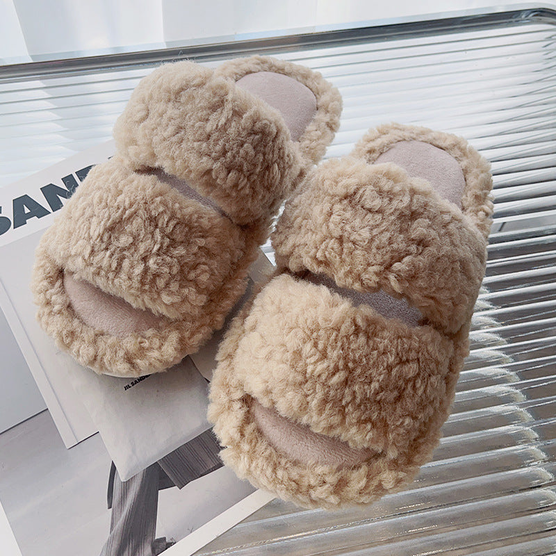 Solid Color Fluffy Fuzzy Two Band Slippers