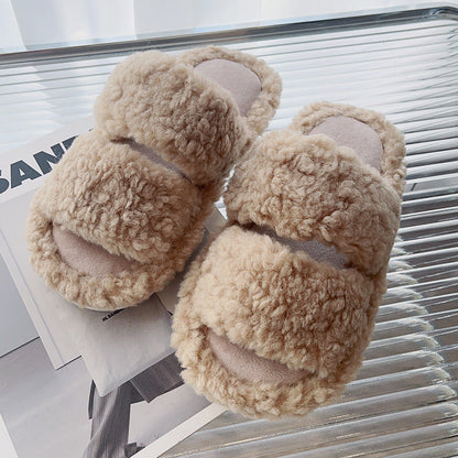 Solid Color Fluffy Fuzzy Two Band Slippers