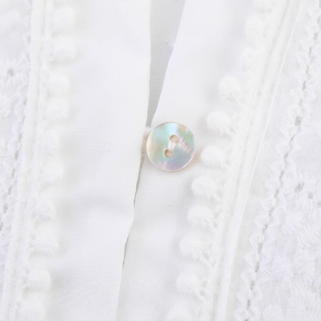 Trendy Embroidered Hollow Out Solid Color Top