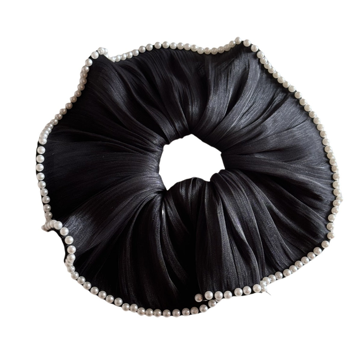 Elegant Satin Chiffon Pearl Embedded Hair Scrunchies