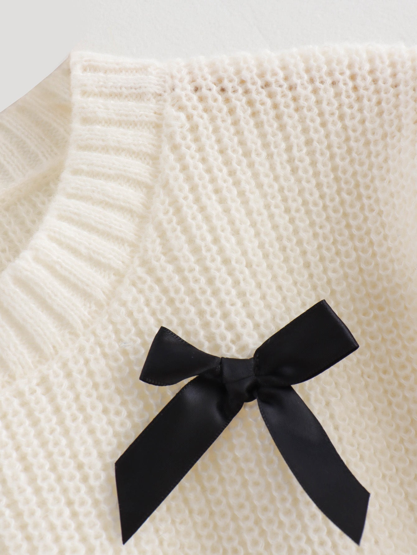 Elegant Crew Neck Bow Decor Sweater Top