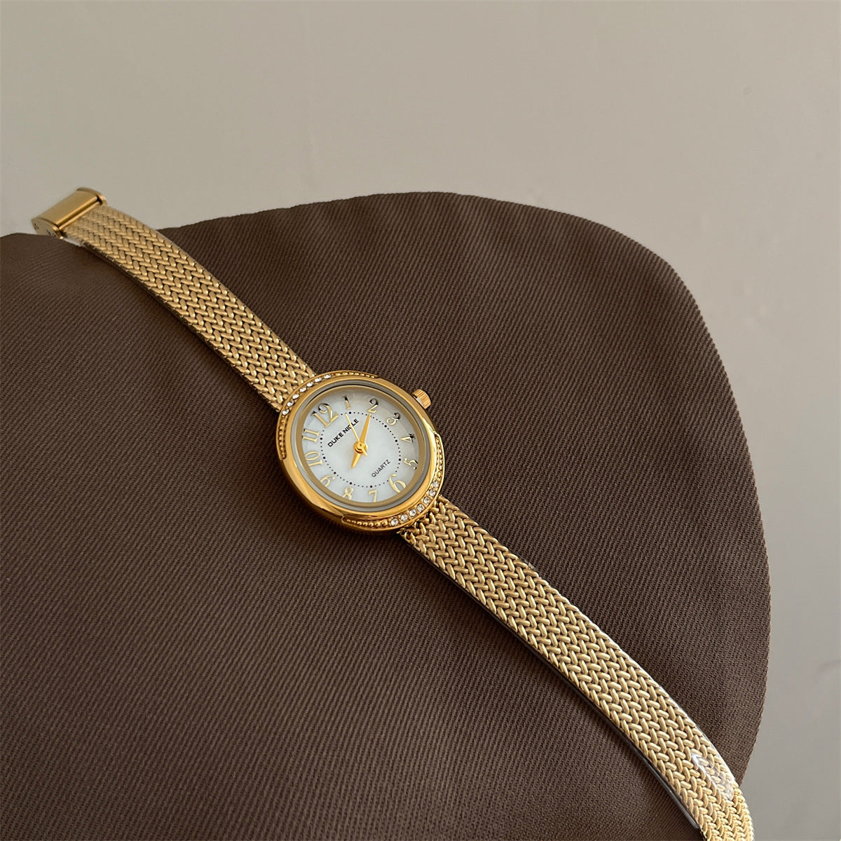 Vintage Crystal Bezel Oval Quartz Watch