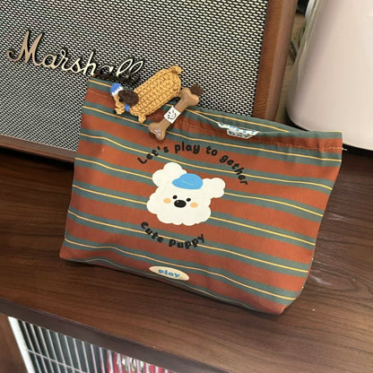 Cute Striped Puppy Portable Makeup Bag