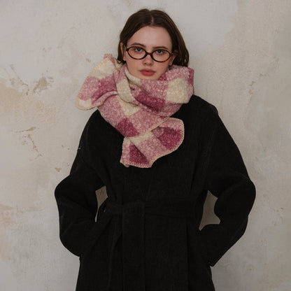 Plaid Color Block Teddy Fleece Soft Scarve