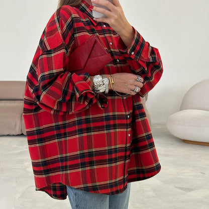 Vintage Plaid Loose Lapel Collar Top