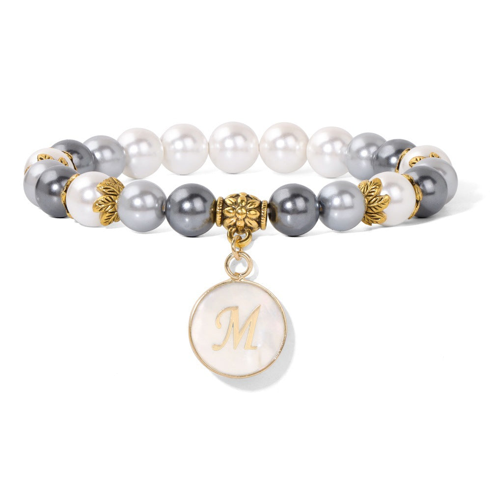 Letter Shell Pendant Pearl Beaded Bracelets