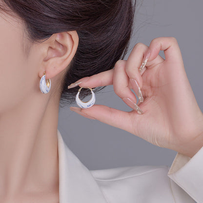 Irregular Blue White Porcelain Hoop Earrings