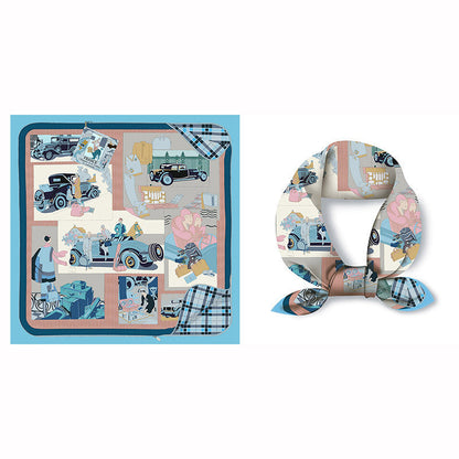 Colorful Tropical Print Square Silk Scarf