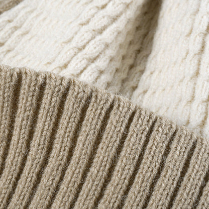 Contrast Color Warm Knit Pom Beanie