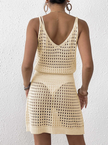 V-Neck Hollow Out Cover Up Mini Dress