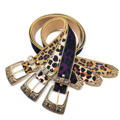 Vintage Leopard Print Leather Belt