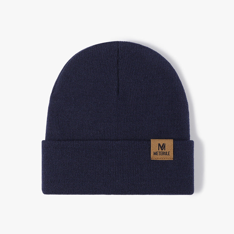 Simple Solid Color Tab Knit Beanie